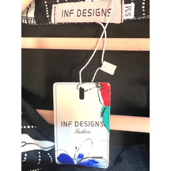 INF Designs Print Dress w Collar Small Cotton & Polyester Red/Black/Blue Sleevel - Picture 3 of 3